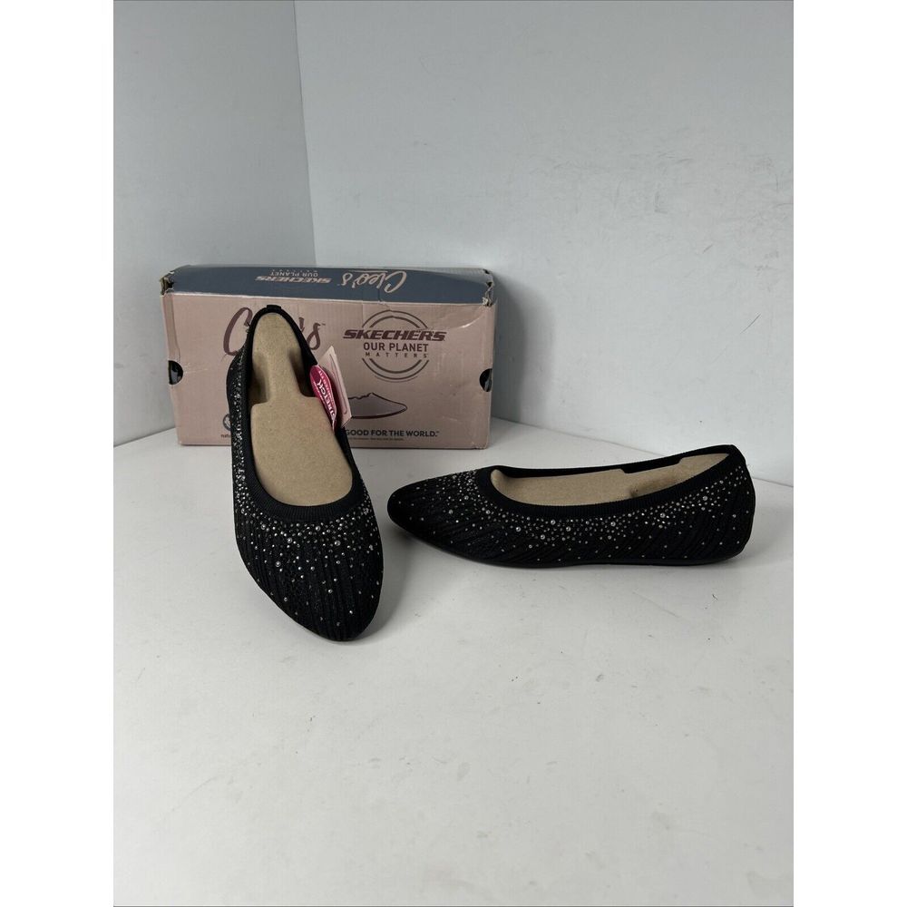 Skechers Cleo Flat Embellished Memory Foam Slip On Flat Shoe Sz 9 Glitzy Daze